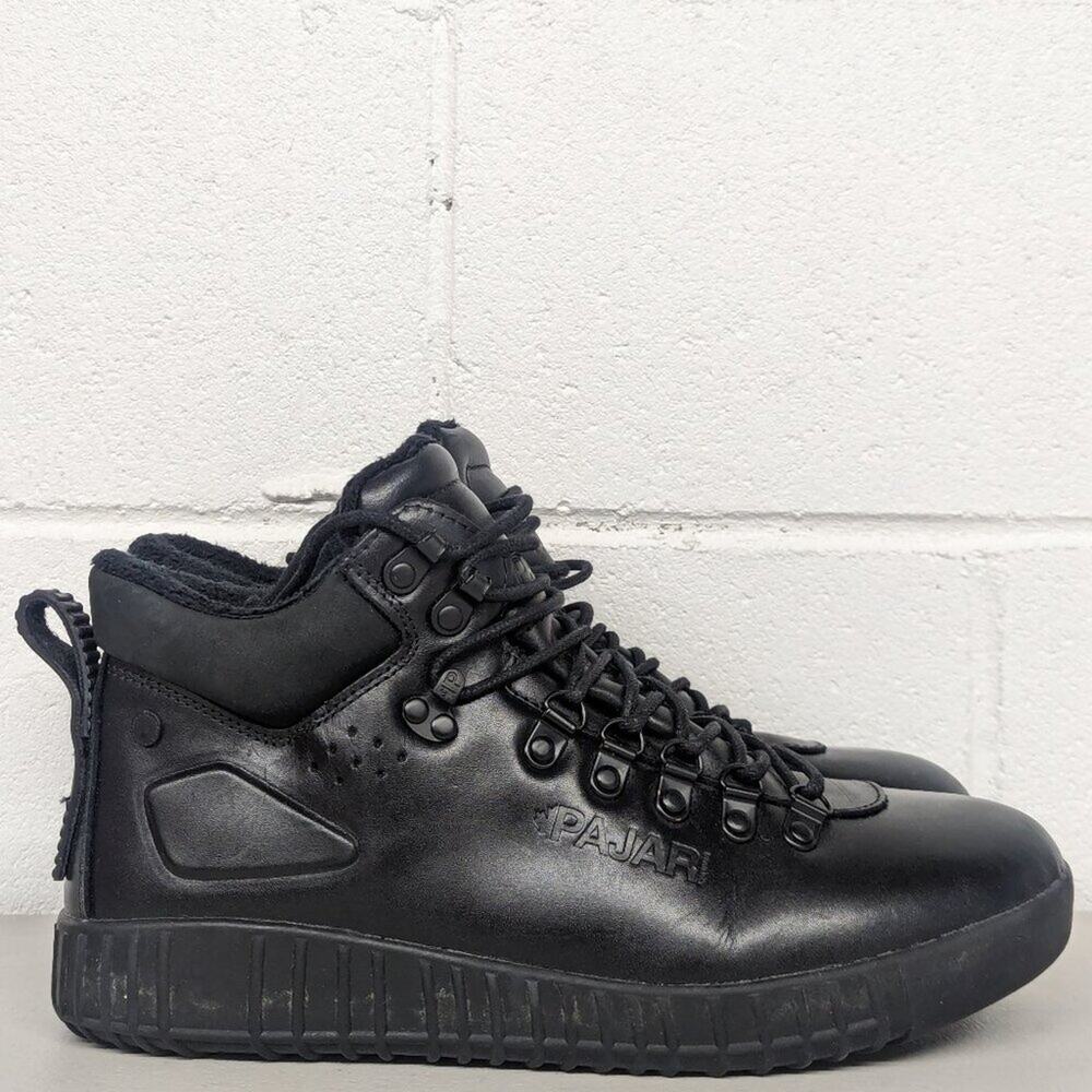 Mens SZ 9-9.5 Pajar Black Sneaker Winter Boot Comfort Faux Fur Lined Leather
